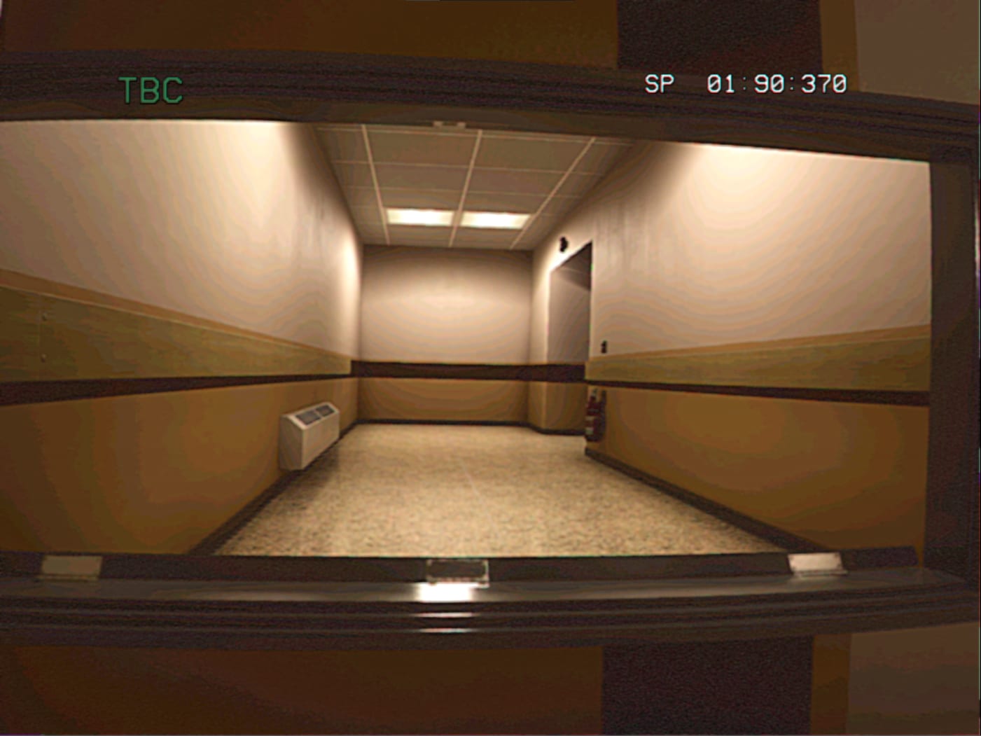 An empty corridor through the VHS viewfinder